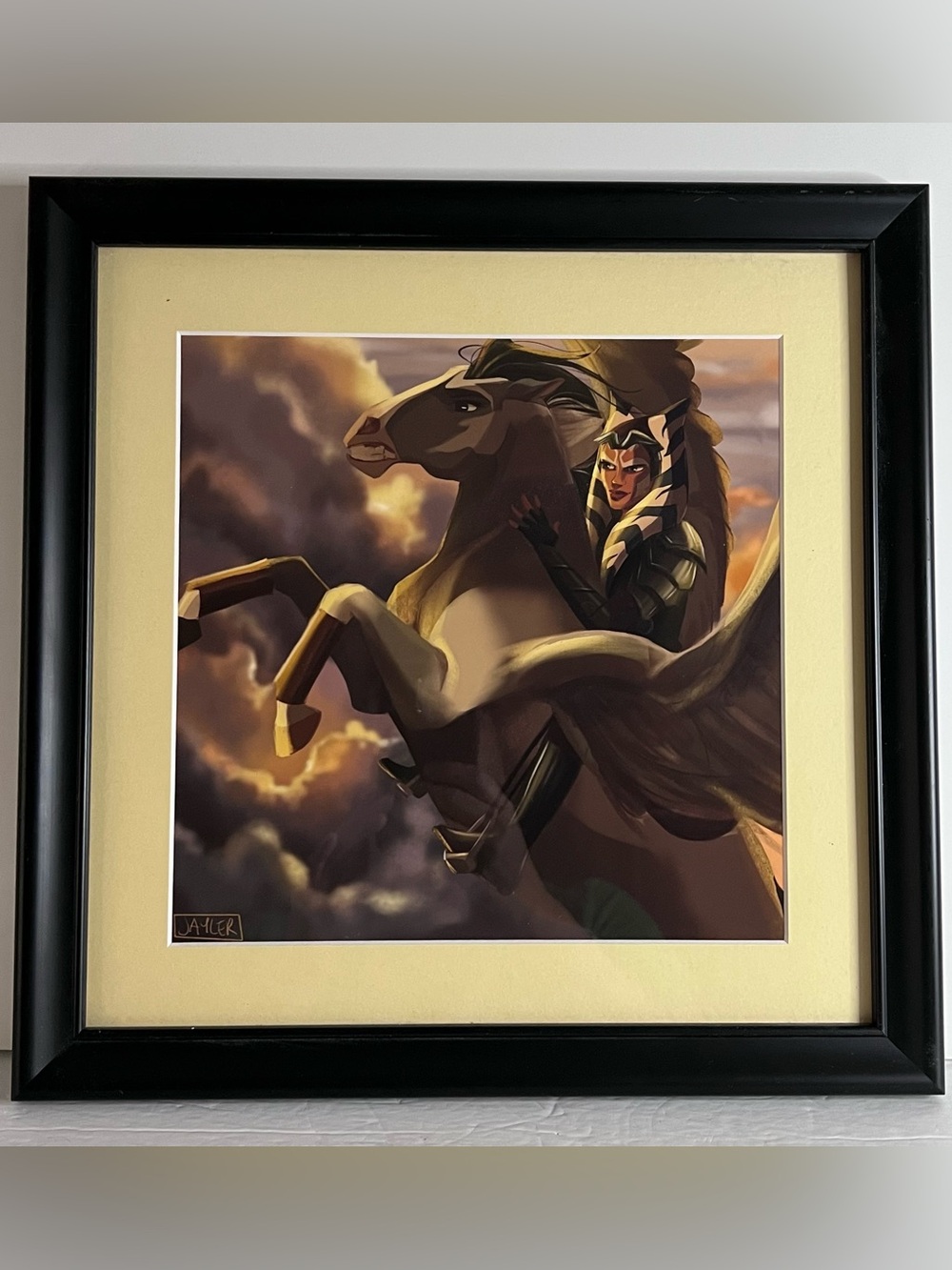 Jaylor Doodles Framed Matted Signed Art Print Ahsoka Tano On A Pegasus 14”x14.5”